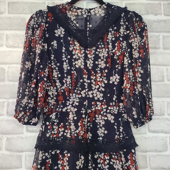 Dark Pink London Lace Floral Dress Fringe Deep V Neck Whimseygoth NEW Size 4 - Picture 8 of 10